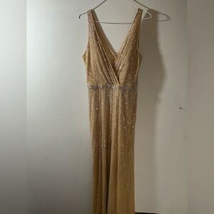 Mac Duggal Gold Sequin Strapless Evening Gown